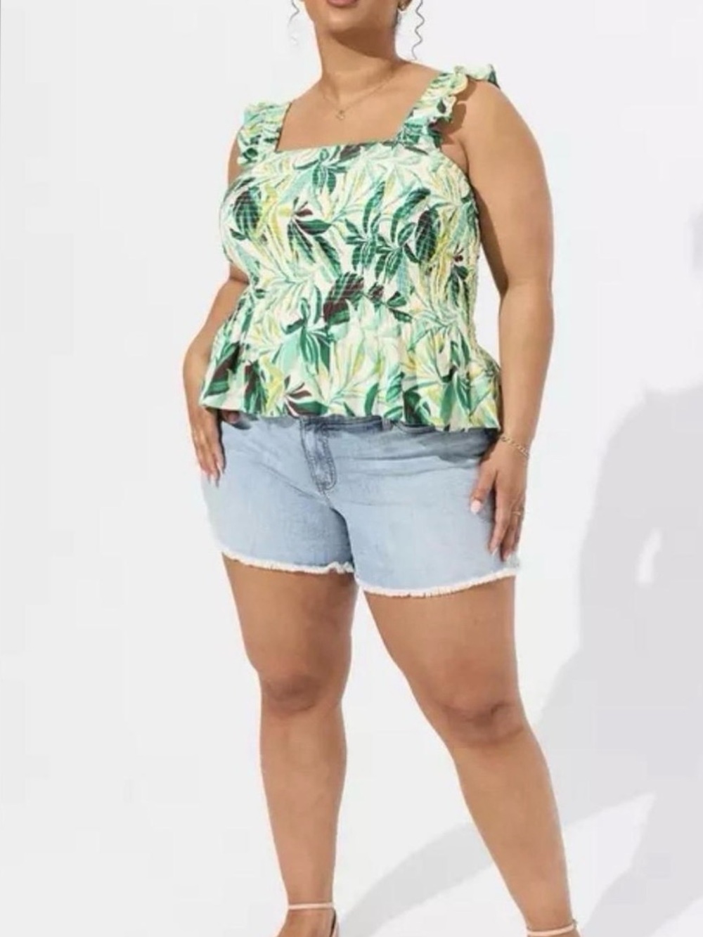 Torrid Green Leaf Print Peplum Top – Size 3X